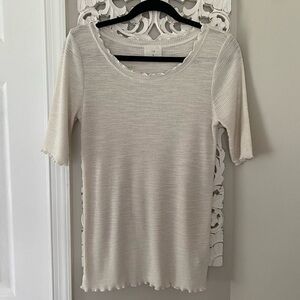 T.la Anthropologie Lettuce Hem Scoop Neck Boho Hippie Neutral Granola Girl top